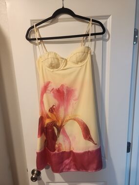 Yellow Dress with Pink Floral Print